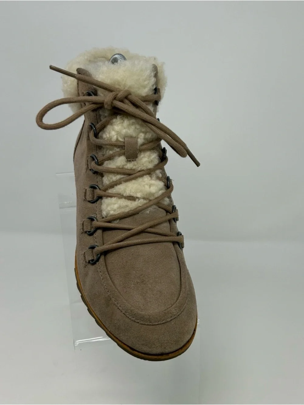 Sorel Harlow Lace Cozy Bootie Womens Taupe Brown Sherpa Lined Ankle Boots Size 7